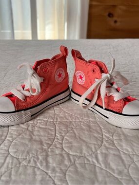 Converse Babies’ Coral “Hot Punch” High Top Sneakers w/Velcro Cool Baby Cute Kix